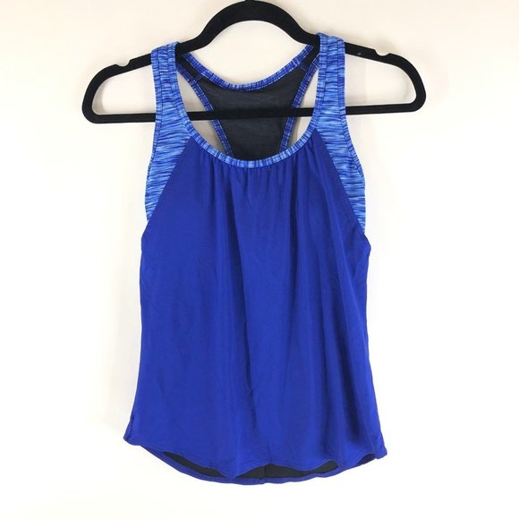 TYR Womens Tankini Top Built In Bra Cutouts Removable Cups Racerback Blue S - Picture 1 of 3